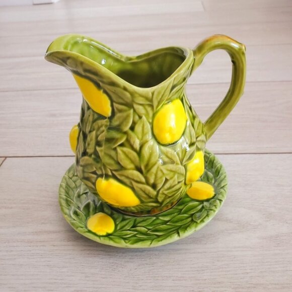 Vintage 70s 80s Japan Relpo Porcelain Style Fruit Lemon Tree Leaf Pitcher - Picture 1 of 8